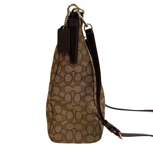 Coach Celeste Khaki & brown Canvas & Leather Convertible Hobo Crossbody F58327 - Picture 6 of 14